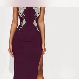 Fashion Nova Strapless Purple Dress with Silver Accents